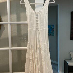 Boho, Lace up,100% rayon, 3/4 length dress.  Brand New, Never Worn, One size